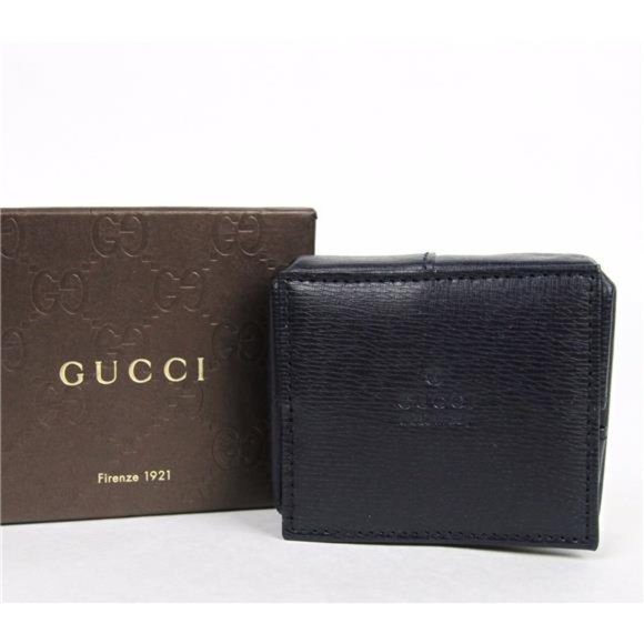 New Gucci Men's Leather Wallet w/Inner Paisley Design Navy Blue AUTHENTIC 100%